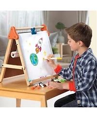 Discovery Kids 3-in-1 Tabletop Dry Erase Chalkboard Painting Art Easel, Wood Frame