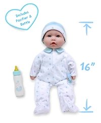 La Baby Caucasian 16" Soft Body Baby Doll Blue Outfit
