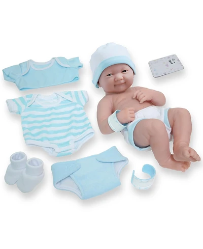 La Newborn Nursery 14" Smiling Baby Doll 8 Pcs Blue Gift Set - Smiling Face