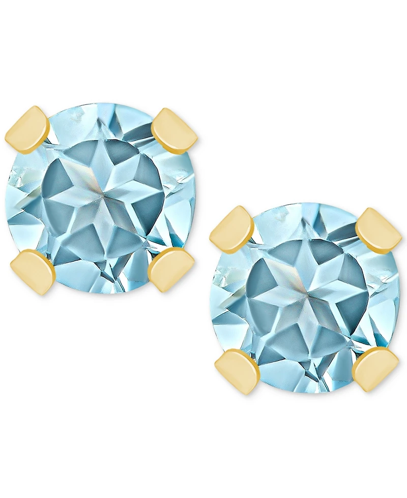 Aquamarine (1/5 ct. t.w.) Solitaire Stud Earrings 14k Gold (Also Sapphire, Emerald & Ruby)