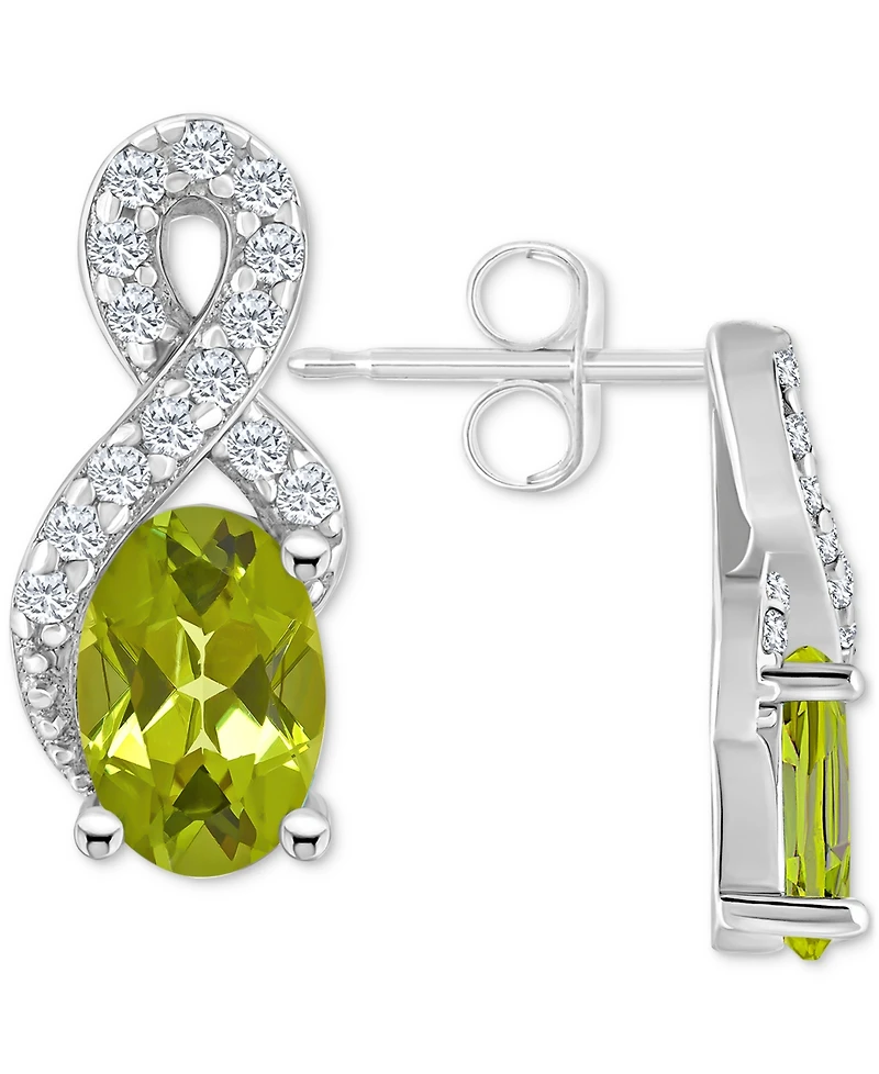 Rhodolite Garnet (1-1/8 ct. t.w.) & White Topaz (1/6 ct. t.w.) Looped Drop Earrings in Sterling Silver (Also in Peridot, Citrine, Amethyst, & Blue Top