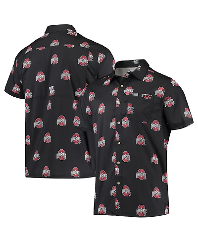 Men's Columbia Black Ohio State Buckeyes Super Slack Tide Omni-Shade Button-Up Shirt