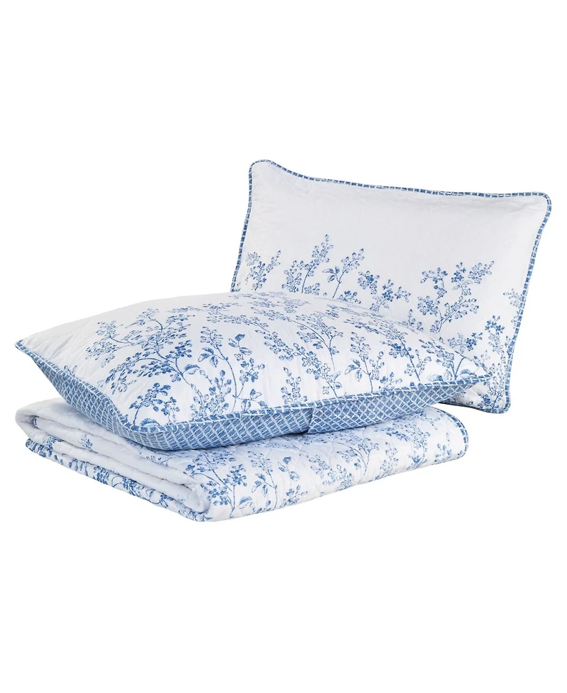 Laura Ashley Flora Cotton Reversible 3 Piece Quilt Set