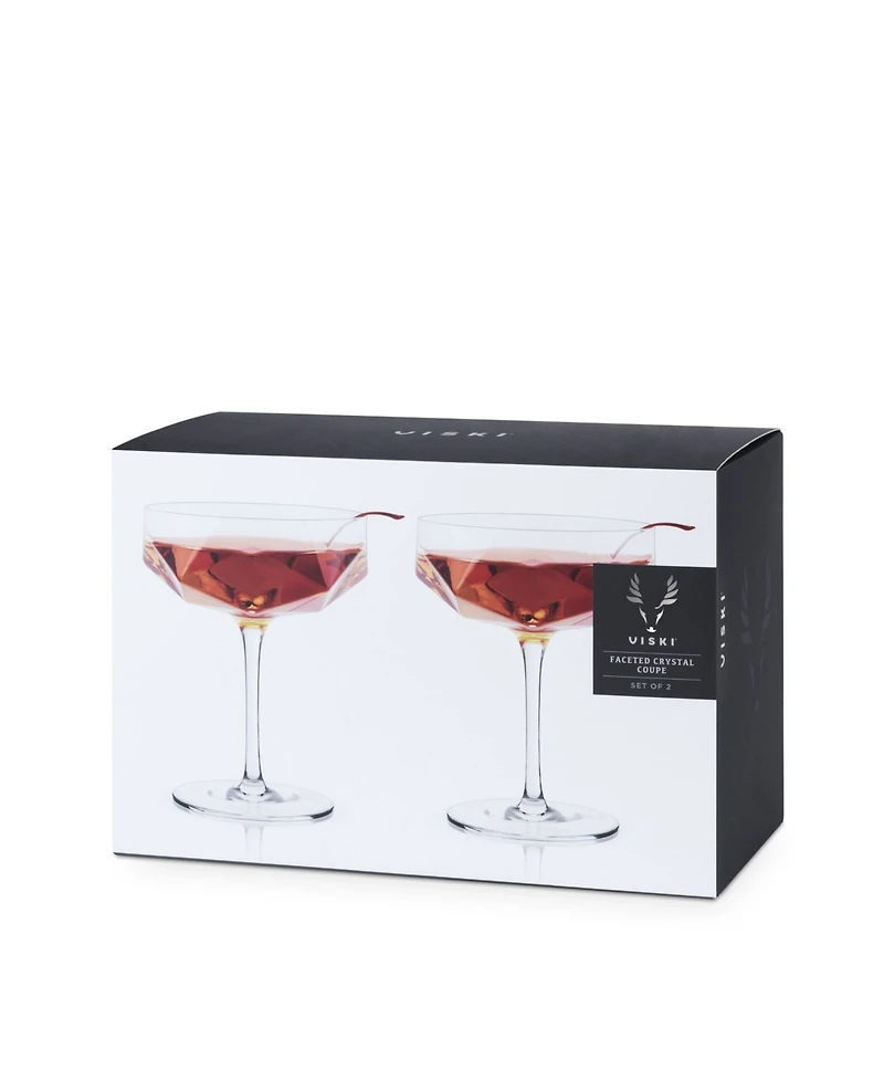 Viski Raye Faceted Crystal Coupe, Set of 2, 7 Oz