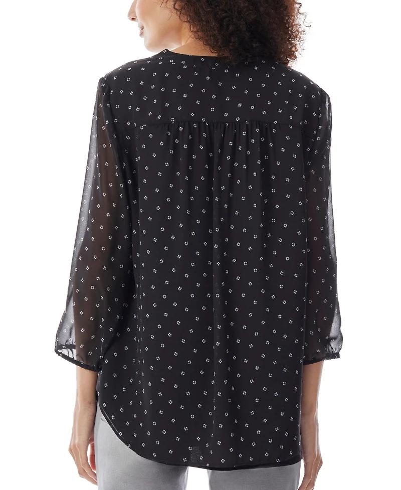 Jones New York Women's V-Neck Pleat Front 3/4 Sleeve Tunic