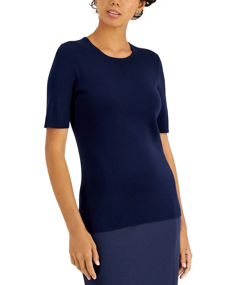 Tahari Asl Petite Short-Sleeve Crewneck Sweater