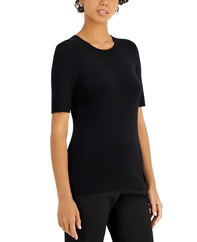 Tahari Asl Women's Fine-Rib Crewneck Sweater T-Shirt, Regular & Petite