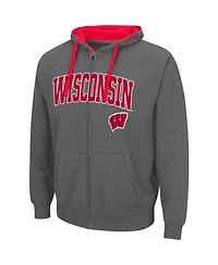 Men's Charcoal Wisconsin Badgers Big and Tall Full-Zip Hoodie