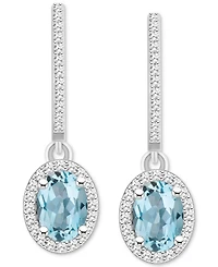 Aquamarine (1-3/8 ct. t.w.) & Diamond (1/3 ct. t.w.) Leverback Drop Earrings in Sterling Silver