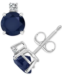 Sapphire (1-1/3 ct. t.w.) & Diamond Accent Stud Earrings 14k White Gold (Also Emerald Ruby)