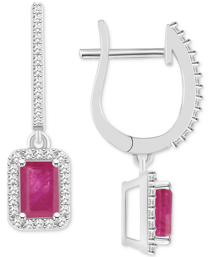 Emerald (1-1/8 ct. t.w.) & Diamond (1/3 Leverback Drop Earrings Sterling Silver (Also Ruby Sapphire)