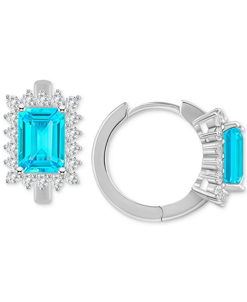 Rhodolite Garnet (2-1/2 ct. t.w.) & White Topaz (3/4 Halo Hoop Earrings Sterling Silver (Also Citrine, Blue Topaz, Amethyst Peridot)