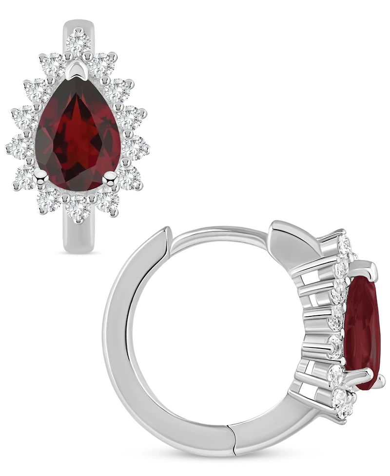 Amethyst (1-1/3 ct. t.w.) & White Topaz (1/3 Hoop Earrings Sterling Silver (Also Available Citrine, Rhodolite Garnet, Peridot, Blue