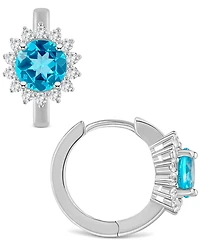 Rhodolite Garnet (2-1/5 ct. t.w.) & White Topaz (1/2 Halo Hoop Earrings Sterling Silver (Also Peridot, Blue Topaz, Amethyst Citrine)