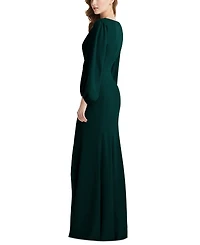 Womens Long Puff Sleeve V-Neck Trumpet Gown