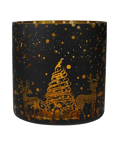 6" Deer and Pine Trees Flameless Glass Candle Holder