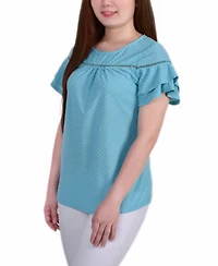 Ny Collection Petite Short Double Flutter Sleeve Swiss Dot Top