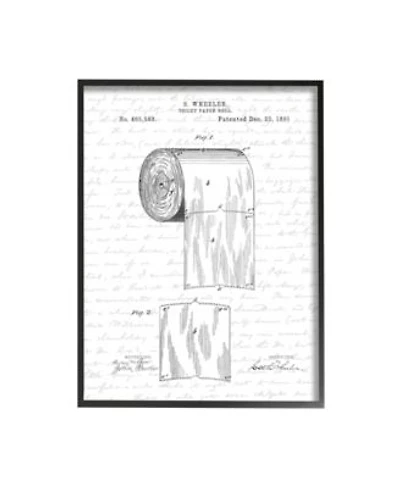 Stupell Industries Toilet Paper Roll Patent Black White Bathroom Design Black Framed Giclee Texturized Art Collection By Lettered Lined