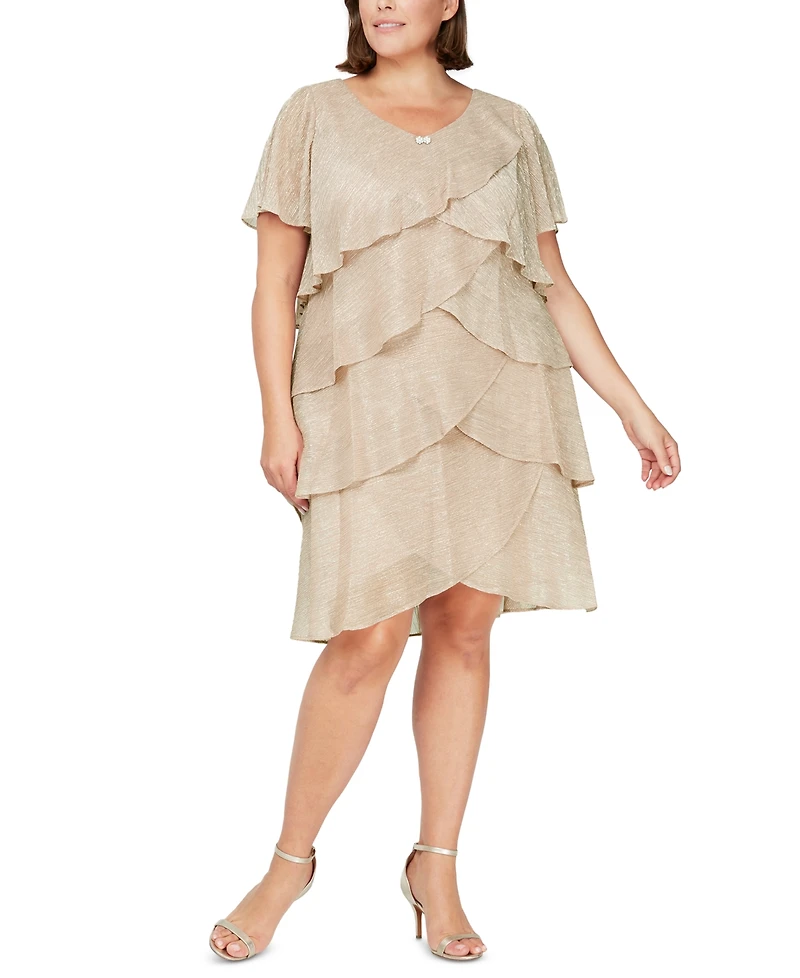 Sl Fashions Plus Tiered Metallic Dress