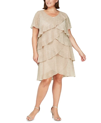 Sl Fashions Plus Tiered Metallic Dress