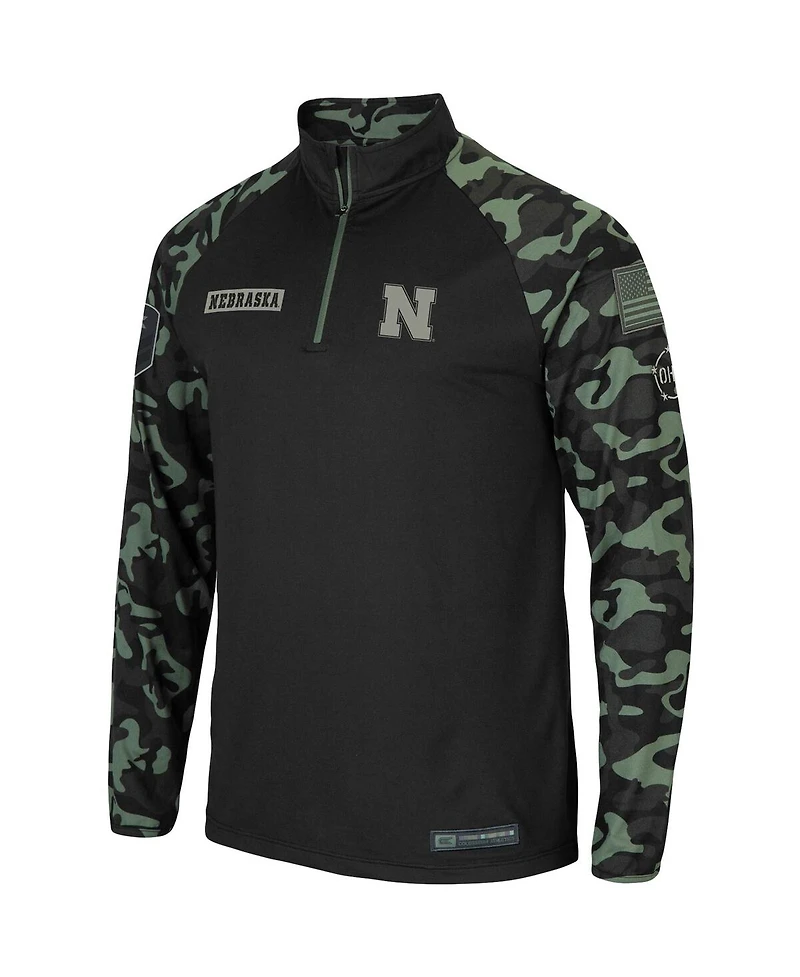 Men's Colosseum Black Nebraska Huskers Oht Military-Inspired Appreciation Take Flight Raglan Quarter-Zip Jacket