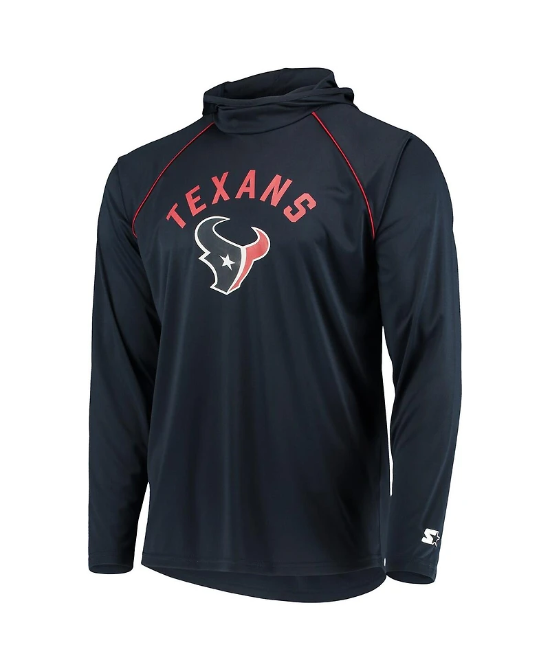 Men's Starter Navy Houston Texans Raglan Long Sleeve Hoodie T-shirt
