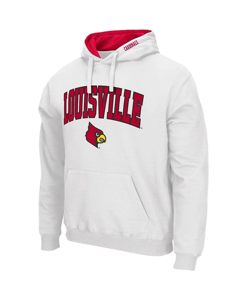 Men's Colosseum White Louisville Cardinals Arch and Logo 3.0 Pullover Hoodie
