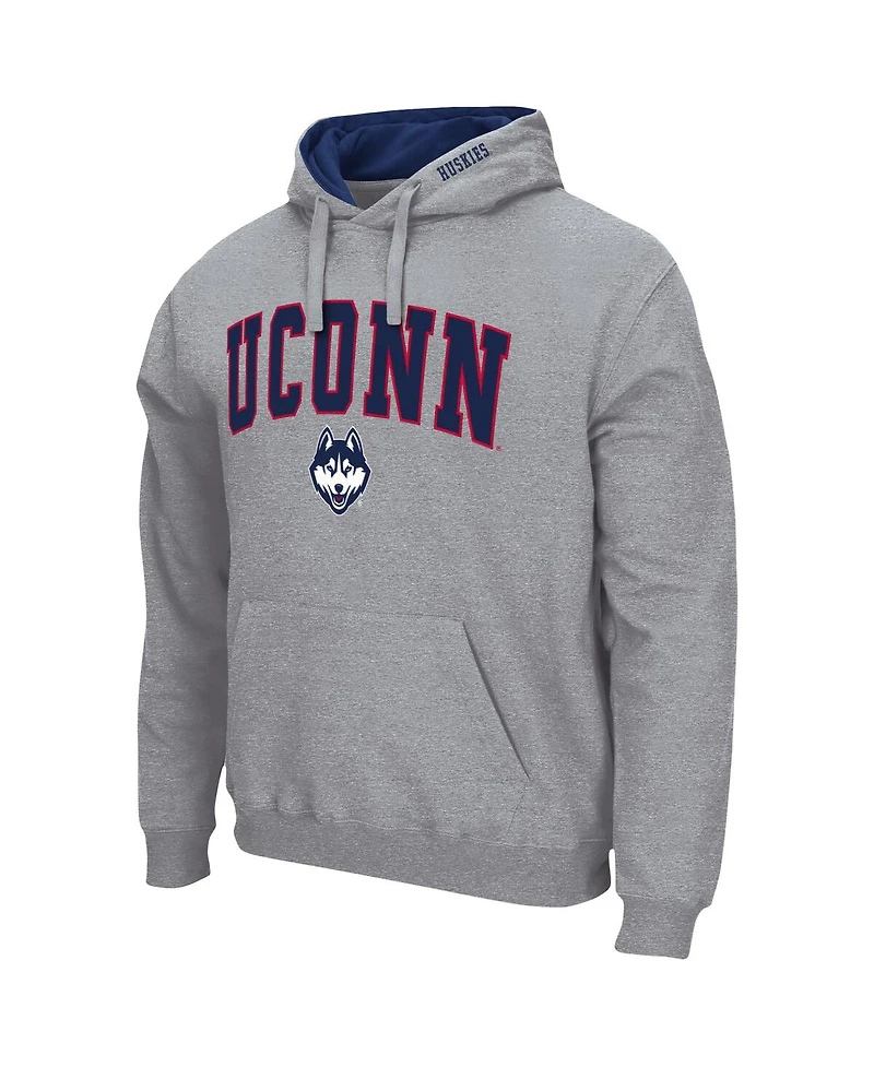 Men's Colosseum Heathered Gray UConn Huskies Arch and Logo 3.0 Pullover Hoodie