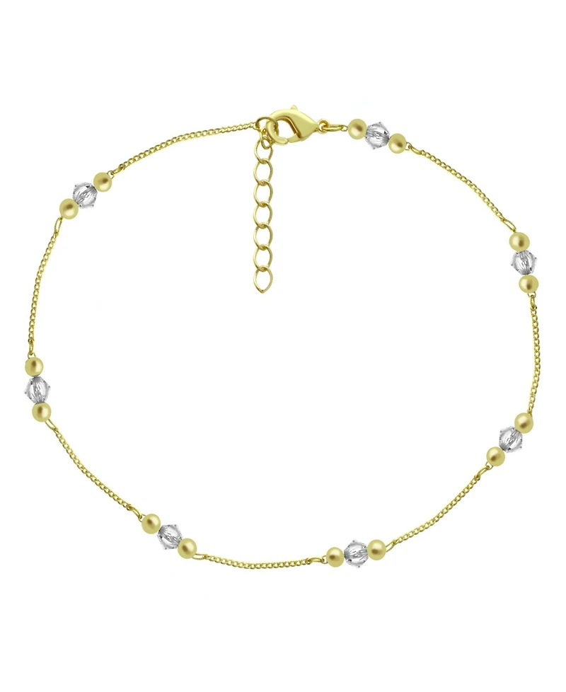 And Now This Crystal and Round Bead Chain Anklet in Gold Plate