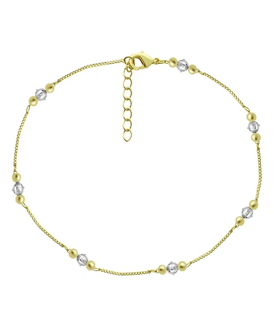 And Now This Crystal and Round Bead Chain Anklet in Gold Plate