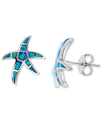 Lab-Created Blue Opal Starfish Stud Earrings in Sterling Silver