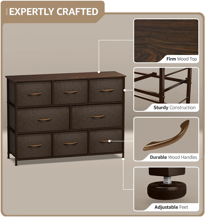 Sorbus 8 Drawers Wide Dresser - Organizer Unit with Steel Frame Wood Top and handle