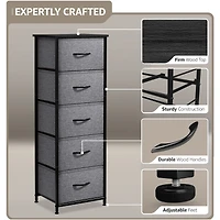 Sorbus Narrow 5 Drawers Nightstand with Steel Frame, Wood Top, Easy Pull Fabric Bins for Home, Bedroom