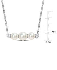 Cultured Freshwater Pearl (6 & 7-1/2mm) & White Topaz (1/5 ct. t.w.) Bar 18" Pendant Necklace in Sterling Silver