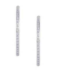 Diamond Accent Large Thin Hoop Earrings Silver Plate or Rose Gold