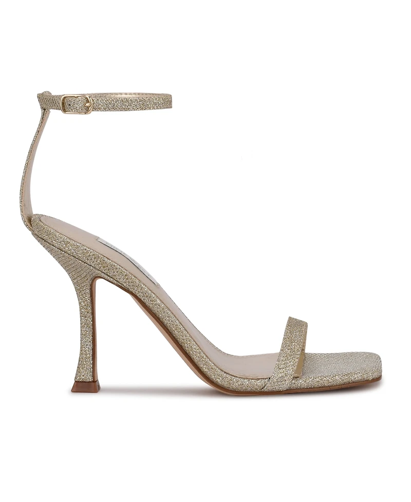 Nine West Women's Yess Square Toe Tapered Heel Dress Sandals - Gold