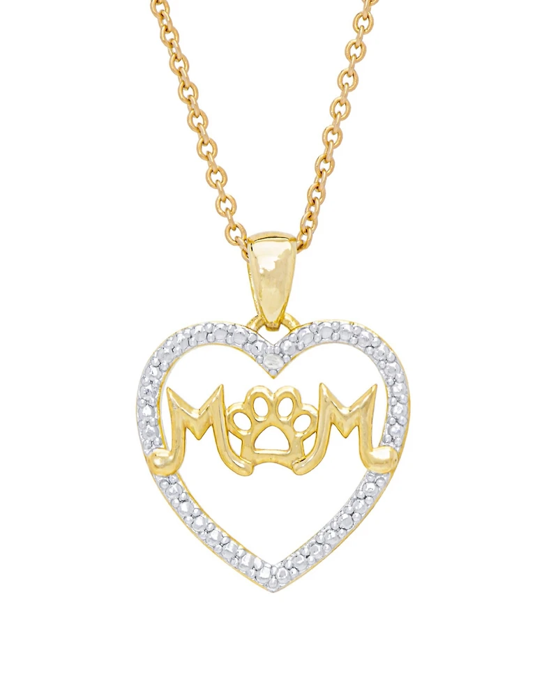 Macy's Women's Diamond Accent 'Mom' Paw Heart Pendant Necklace