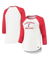 Women's Under Armour White and Red Cincinnati Bearcats Baseball Raglan 3/4 Sleeve T-shirt