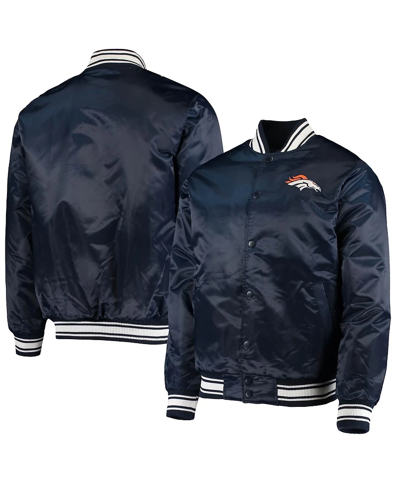 Men's Starter Navy Denver Broncos Locker Room Satin Varsity Full-Snap Jacket