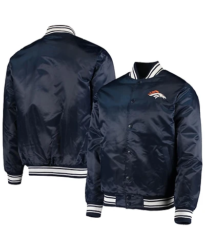 Men's Starter Navy Denver Broncos Locker Room Satin Varsity Full-Snap Jacket