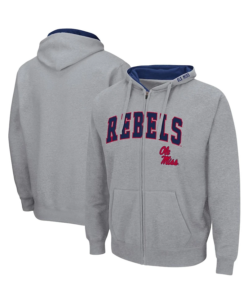 Men's Colosseum Heathered Gray Ole Miss Rebels Arch Logo 3.0 Full-Zip Hoodie