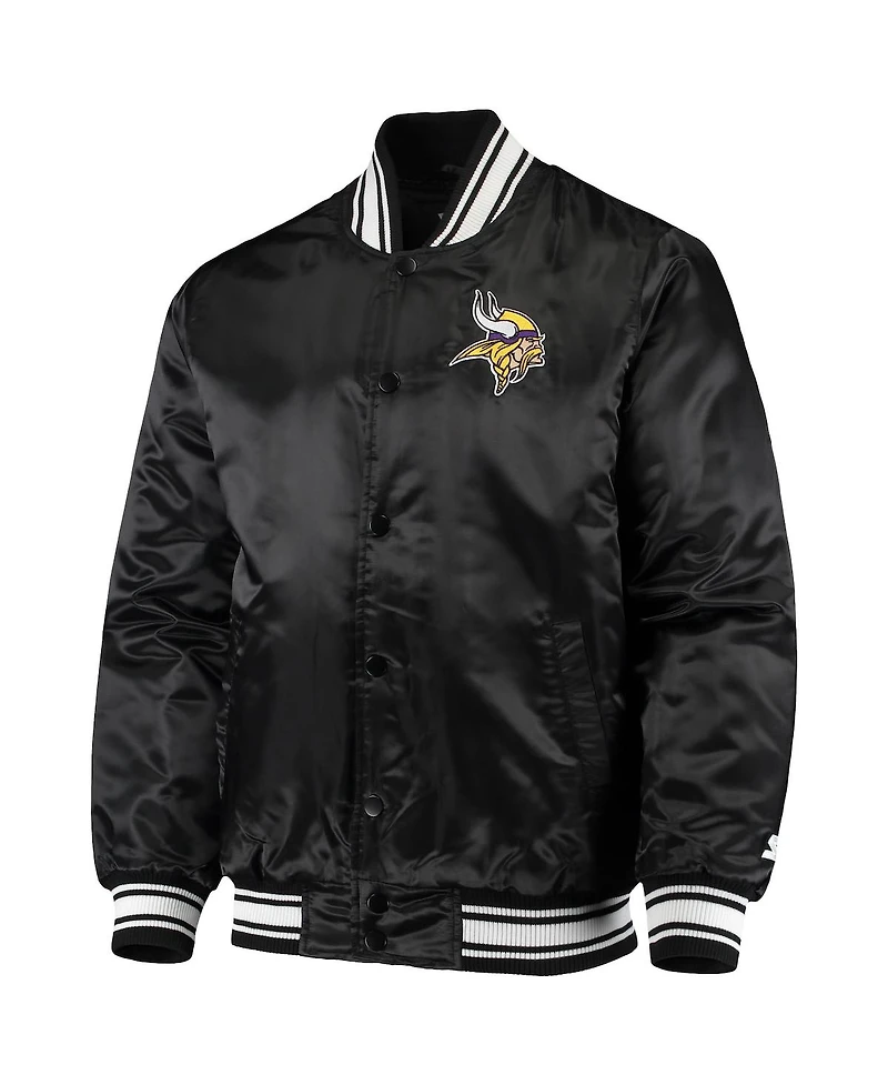 Men's Starter Black Minnesota Vikings Locker Room Satin Varsity Full-Snap Jacket