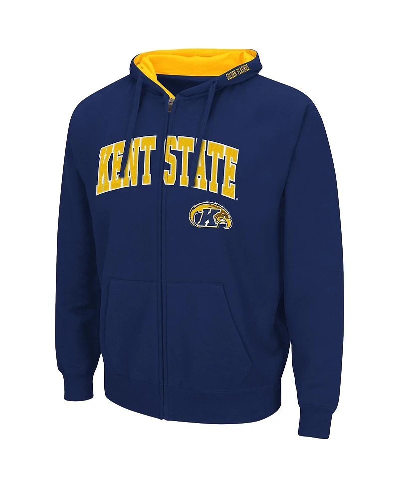 Men's Colosseum Navy Kent State Golden Flashes Arch Logo 3.0 Full-Zip Hoodie