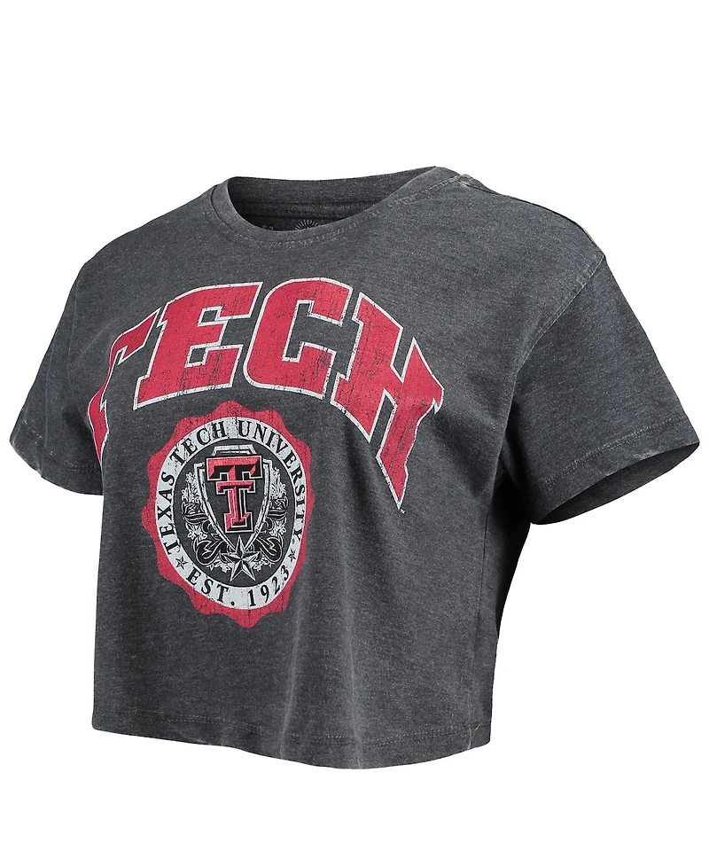 Women's Pressbox Black Texas Tech Red Raiders Edith Vintage-Like Burnout Crop T-shirt