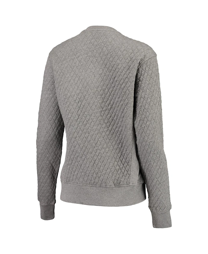 Women's Pressbox Heathered Gray North Carolina Tar Heels Moose Applique Quilted Crewneck Sweatshirt