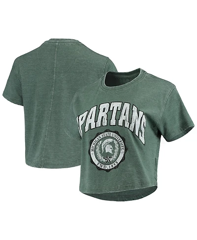 Women's Pressbox Green Michigan State Spartans Edith Vintage-Like Burnout Crop T-shirt