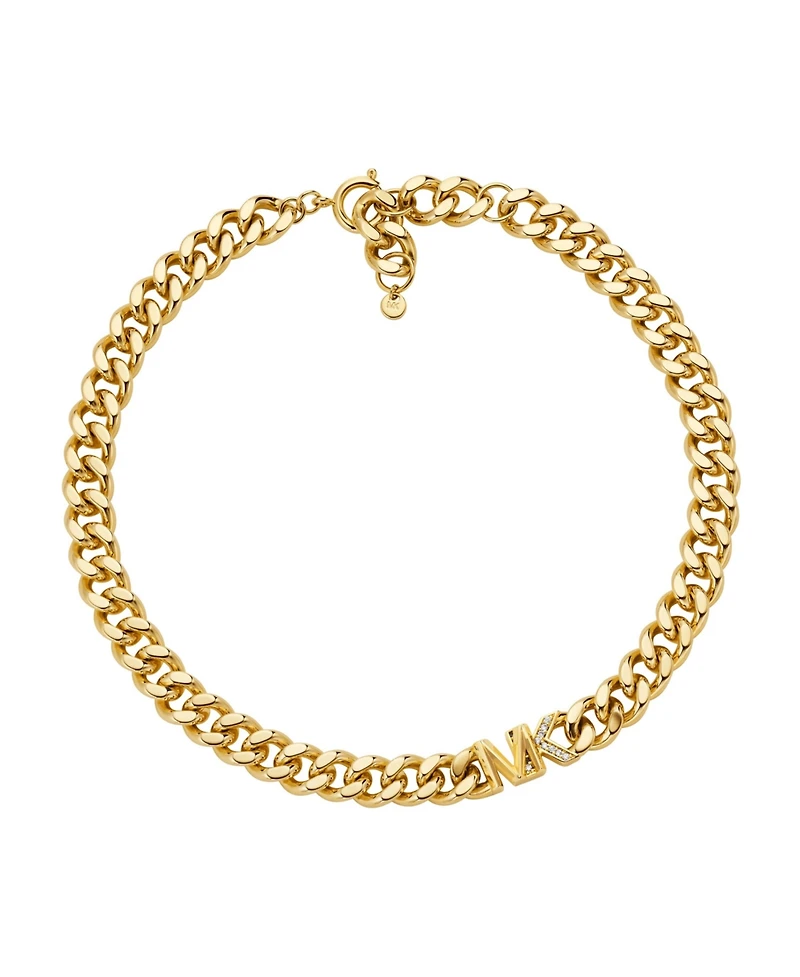 Michael Kors Women's Statement Link Necklace 14K Gold Plated Brass with Clear Stones