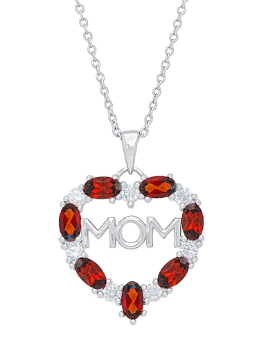Macy's Simulated Ruby and Cubic Zirconia 'Mom' Heart Pendant Necklace