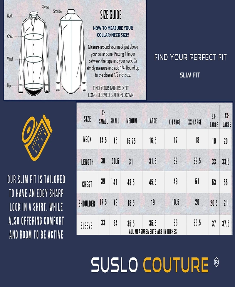 Suslo Couture Men's Solid Slim Fit Wrinkle Free Stretch Long Sleeve Button Down Shirt