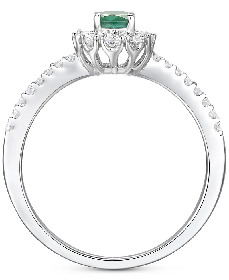 Sapphire (3/8 ct. t.w.) & Diamond (1/3 ct. t.w.) Halo Ring in Sterling Silver (Also in Ruby & Emerald)